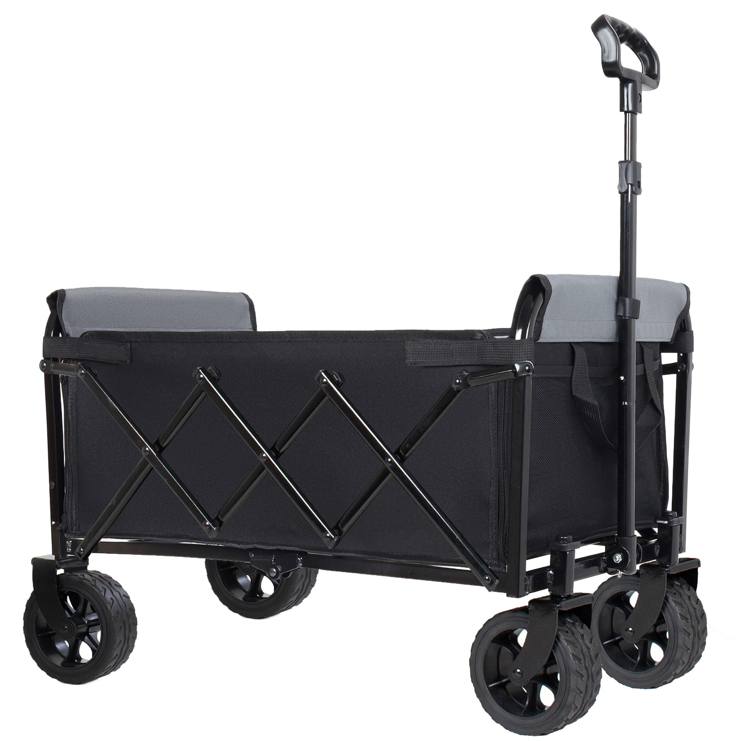 Upgraded 5*2" Wide Wheels, All-in-One Convertible Folding Trolley with Full-Side Opening & Dog Leash, Versatile Seating & Storage, 220Lbs Capacity for Camping, Beach, Shopping, Black image 7