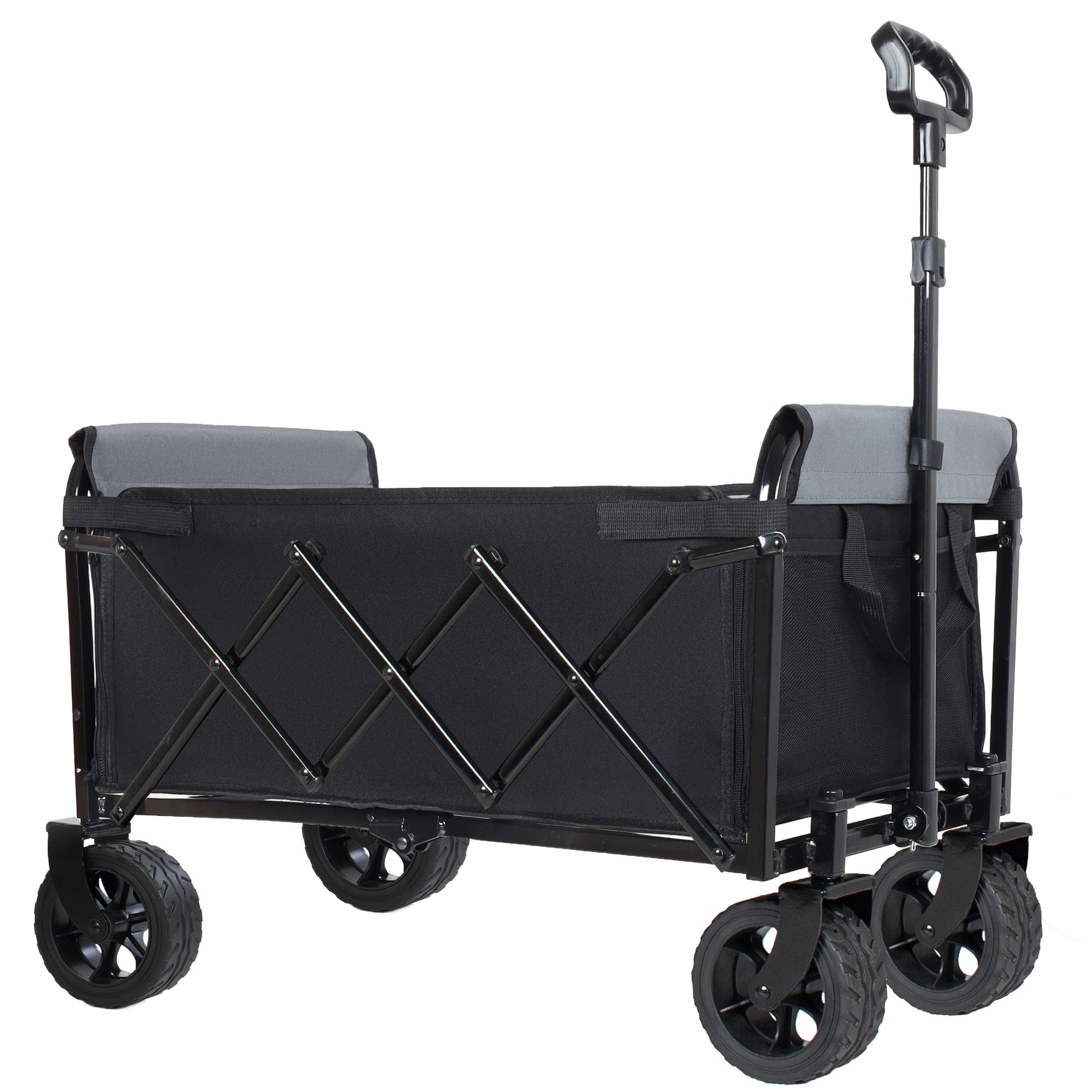 Upgraded 5*2" Wide Wheels, All-in-One Convertible Folding Trolley with Full-Side Opening & Dog Leash, Versatile Seating & Storage, 220Lbs Capacity for Camping, Beach, Shopping, Black image 7