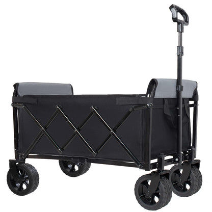 Upgraded 5*2" Wide Wheels, All-in-One Convertible Folding Trolley with Full-Side Opening & Dog Leash, Versatile Seating & Storage, 220Lbs Capacity for Camping, Beach, Shopping, Black image 7
