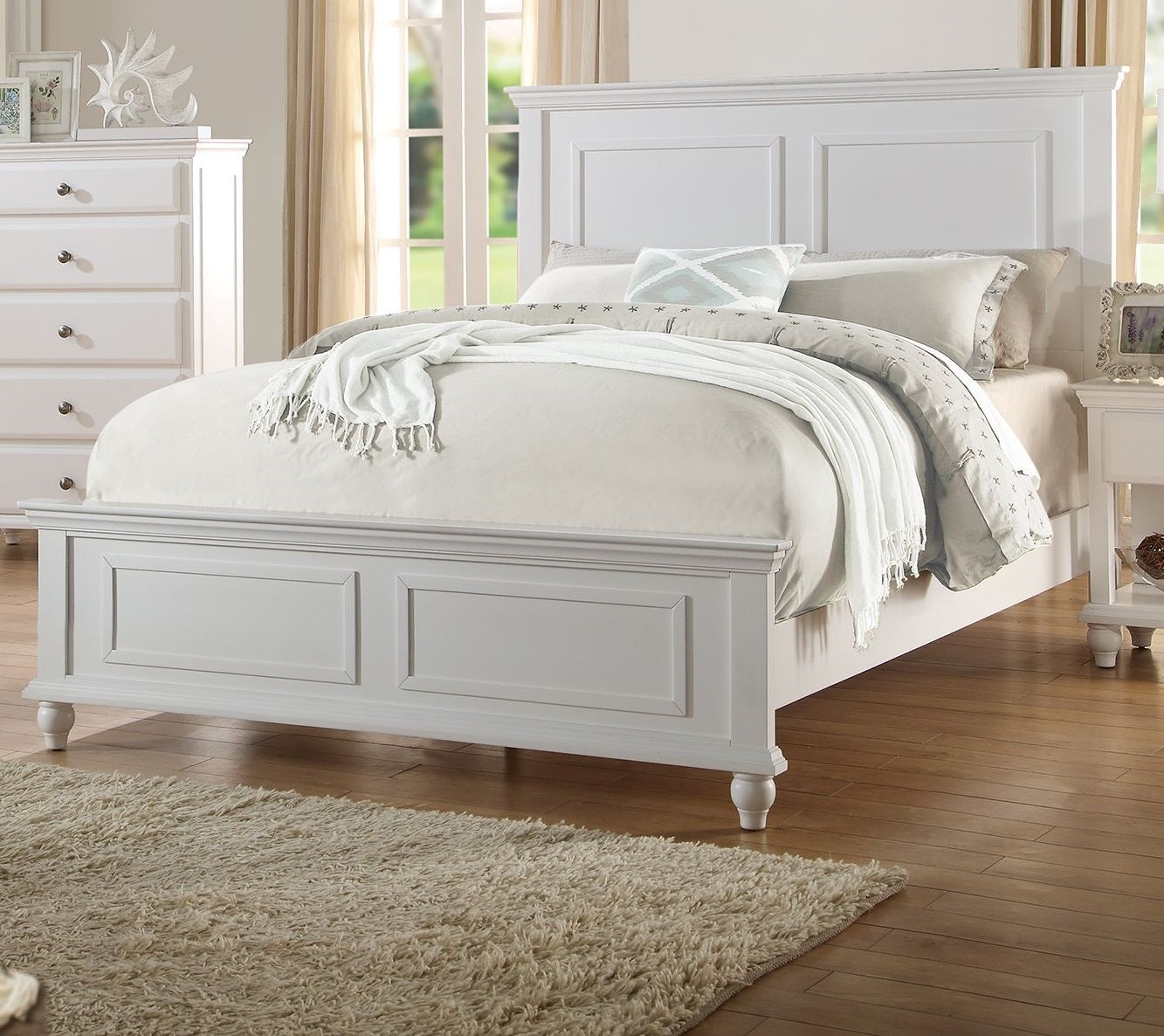 White California King Size Bed 2x Nightstands Panel Headboard Footboard Classic 3pc Bedroom Furniture Set image 4