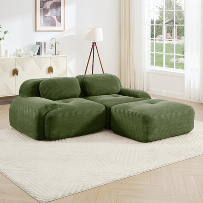 82'' L-shaped sofa in softCorduroy Fabric fabric modular design multiple combinations curved armrests assembly required high-resilience sponge suitable for living rooms rest areas bedroom,Olive green image 3