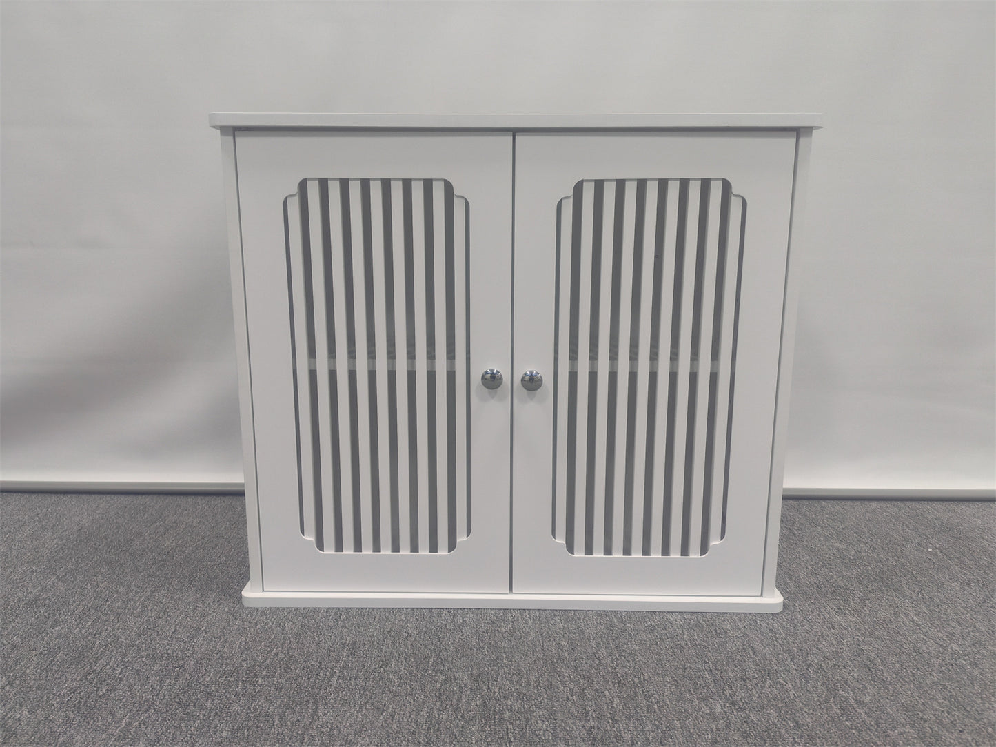 Bathroom wall-mounted cabinet, louvered double-door wall-mounted bathroom storage cabinet, practical medicine cabinet, household wall storage cabinet, white. image 4