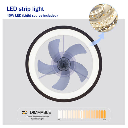 20" Modern Flush Mount Ceiling Fans with Lights Kit (LED), 3000-6500K Dimmable LED Fan Light, 6 Speeds, Quiet DC Motor For Living room, Bedroom,Kitchen----Wood+White image 12