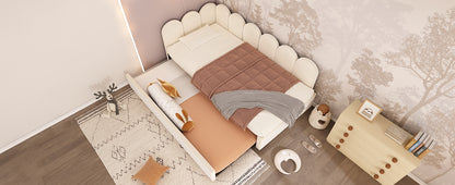 Upholstered Bed Daybed With Pull-Out Bed, Twin Size Single Sofa Bed,Guest Beds For Adults and Children, Bed With Metal Slatted Frame, Velvet, Beige (Without Mattress) image 8