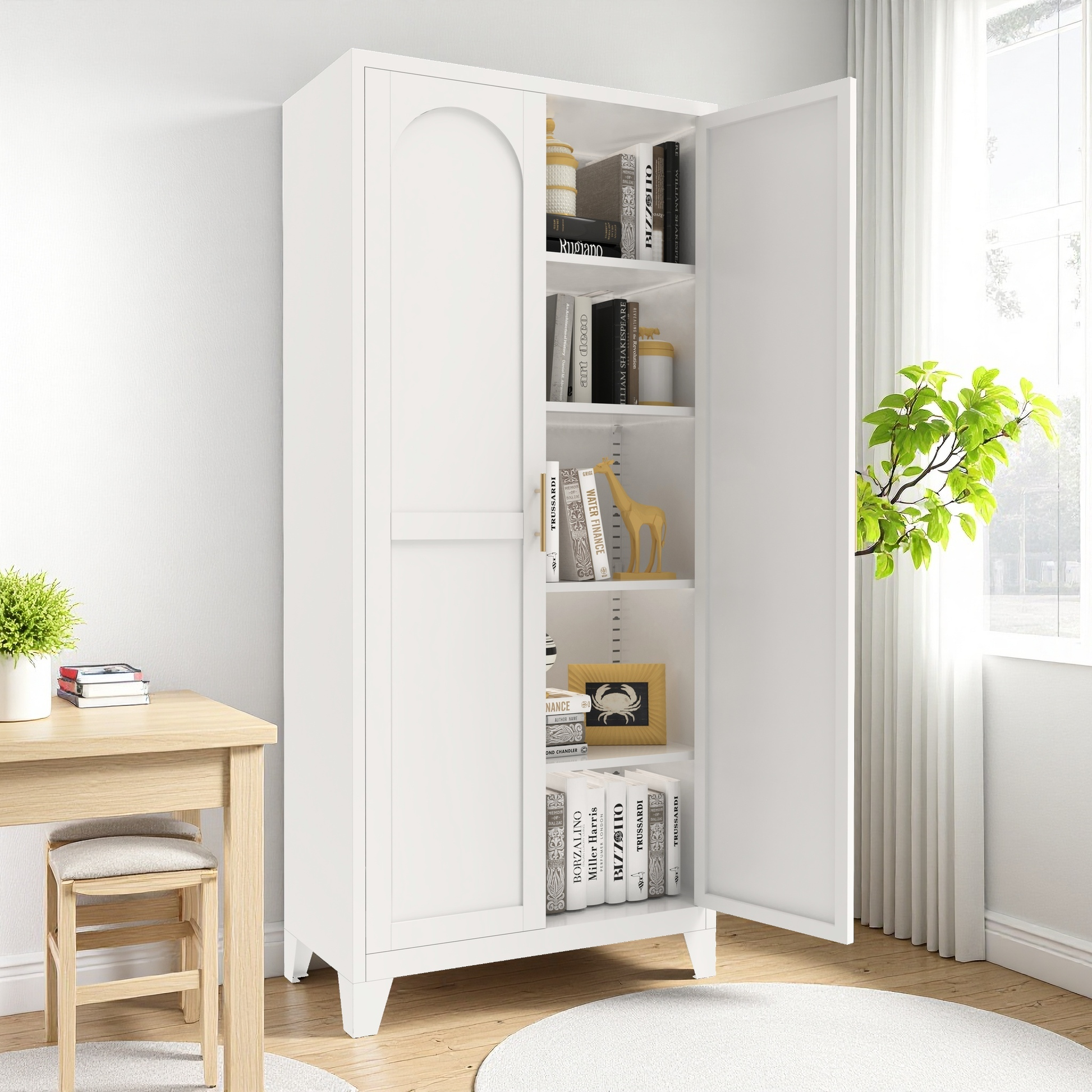 71'' 2 Shapely Doors Cabinet, Metal Storage Cabinet with Doors and Adjustable Shelves, for Bedroom, Living Room, Kitchen(White) image 1