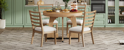 TREXM Round Dining Table for 4 with Chairs Set, Extendable Dining Table Set with 16" Removable Middle Leaf, 5 Piece Retro Dining Table Set Unique Geometric Design for Kitchen, Dining Room (Natural) image 11