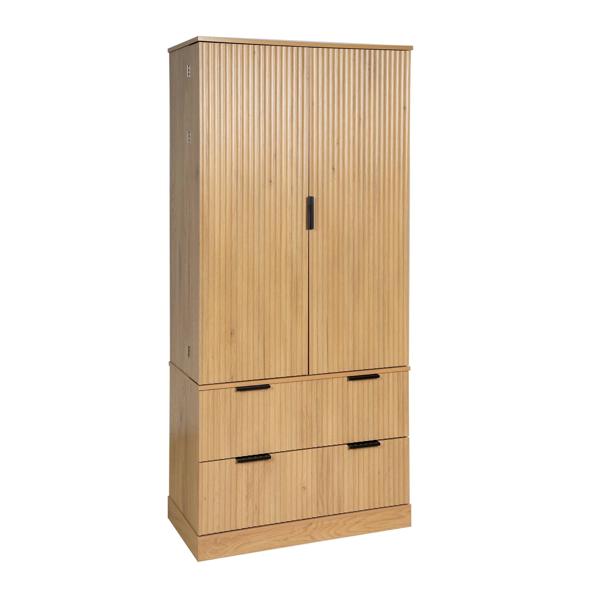 72" Modern Fluted Kitchen Pantry Cabinet with 2 Large Drawers & 8-Door Spice Rack, Freestanding Storage Organizer for Bathroom, Dining Room, Office, Entryway, Oak image 11