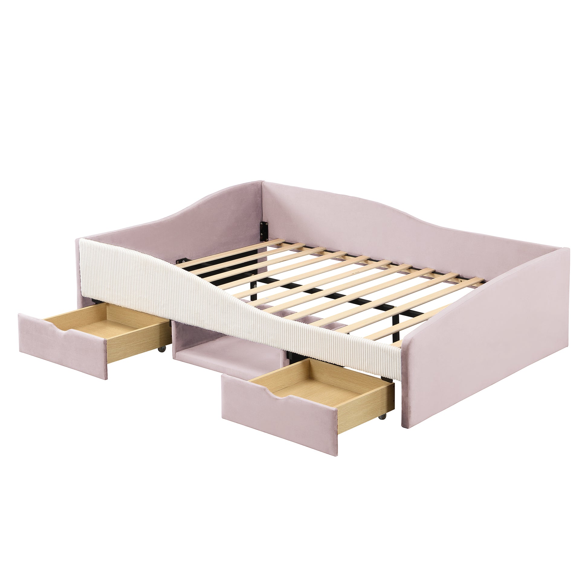 Full Size Upholstered Daybed Frame with 2 Storage Drawers, Pink image 4