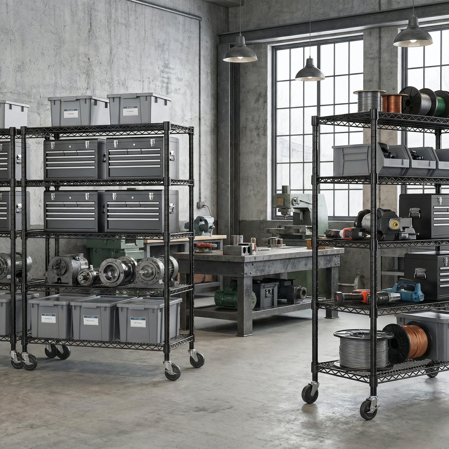 3300 lbs Capacity Industrial Metal Shelving Units, 5 Tier Heavy Duty Easy Assembly Garage Shelving for Commercial, Basement, Pantry, Warehouse, School, Black 23.6" D x 53.2" W x 73.6" H image 4