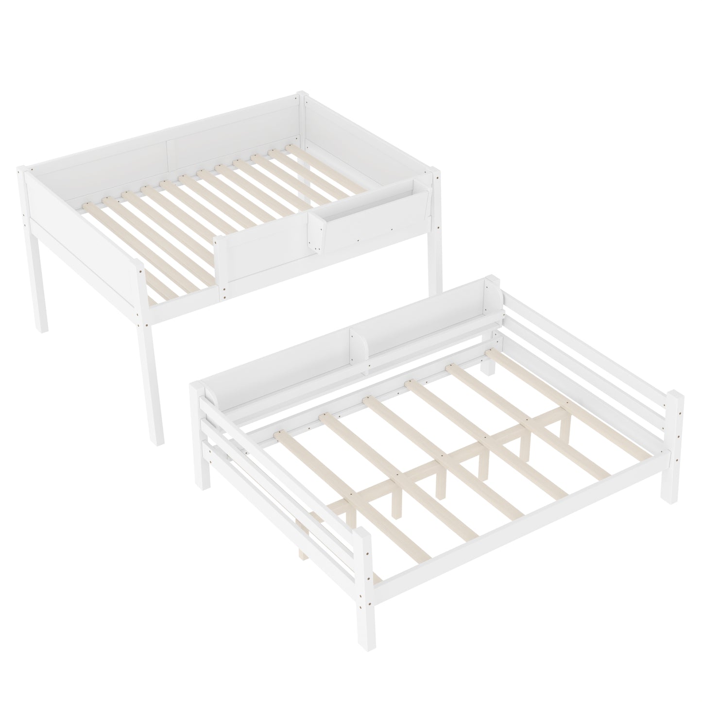 Full Bunk Bed With Storage Shelf and Bookshelf,Wood Bunk Bed with Ladder and Guardrails,Detachable Design,White image 10
