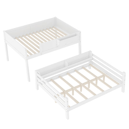 Full Bunk Bed With Storage Shelf and Bookshelf,Wood Bunk Bed with Ladder and Guardrails,Detachable Design,White image 10