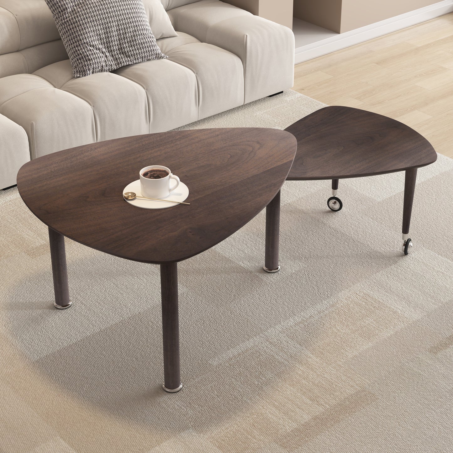 360 degree Rotatable modern Coffee Table for Living Room, solid wood legs with simply assemble Cocktail Table, Rotating Modern Apartment Wood Furniture Walnut / Black / Grey Brown / White image 2