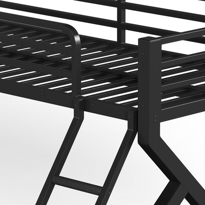 Twin XL over Queen Bunk Bed with ladders, Metal Bunk Bed with Full Upgraded Support Slats, Low Profile Bunk Bed, Black image 10