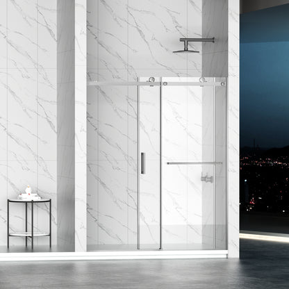56-60" W × 72" H Frameless Sliding Shower Door,Waterproof Glass Shower Door with Upper Soft Closing System, 5/16" (8mm) Tempered Glass,Double Side Easy Clean Coat,Brushed Nickel image 4