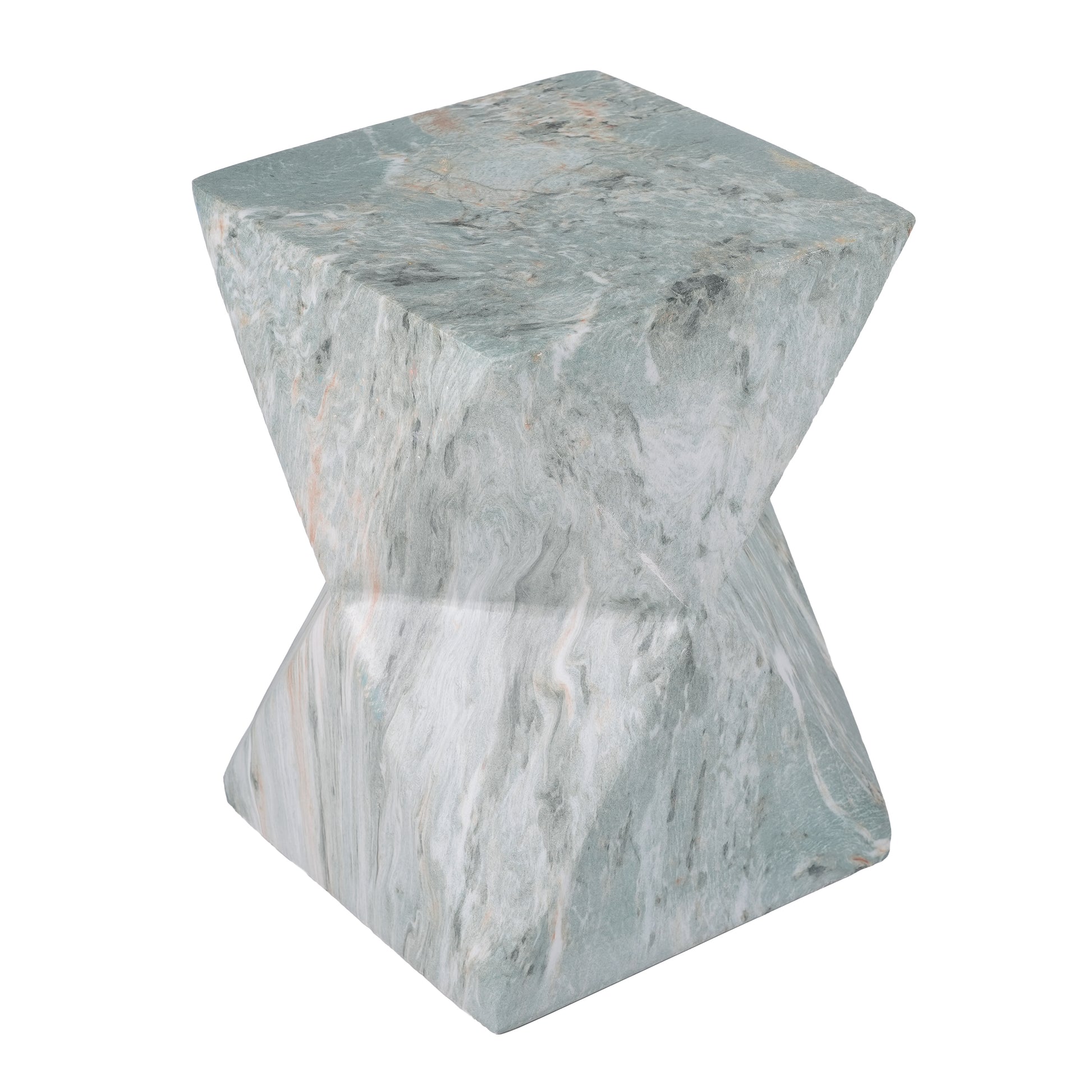 18.5"H Modern Geometric MGO Side Table, Hourglass Accent Table with Faux Marble Finish - Weather Resistant End Table for Indoor and Outdoor Use, Living Room, Bedroom & Patio, Green Marble image 8
