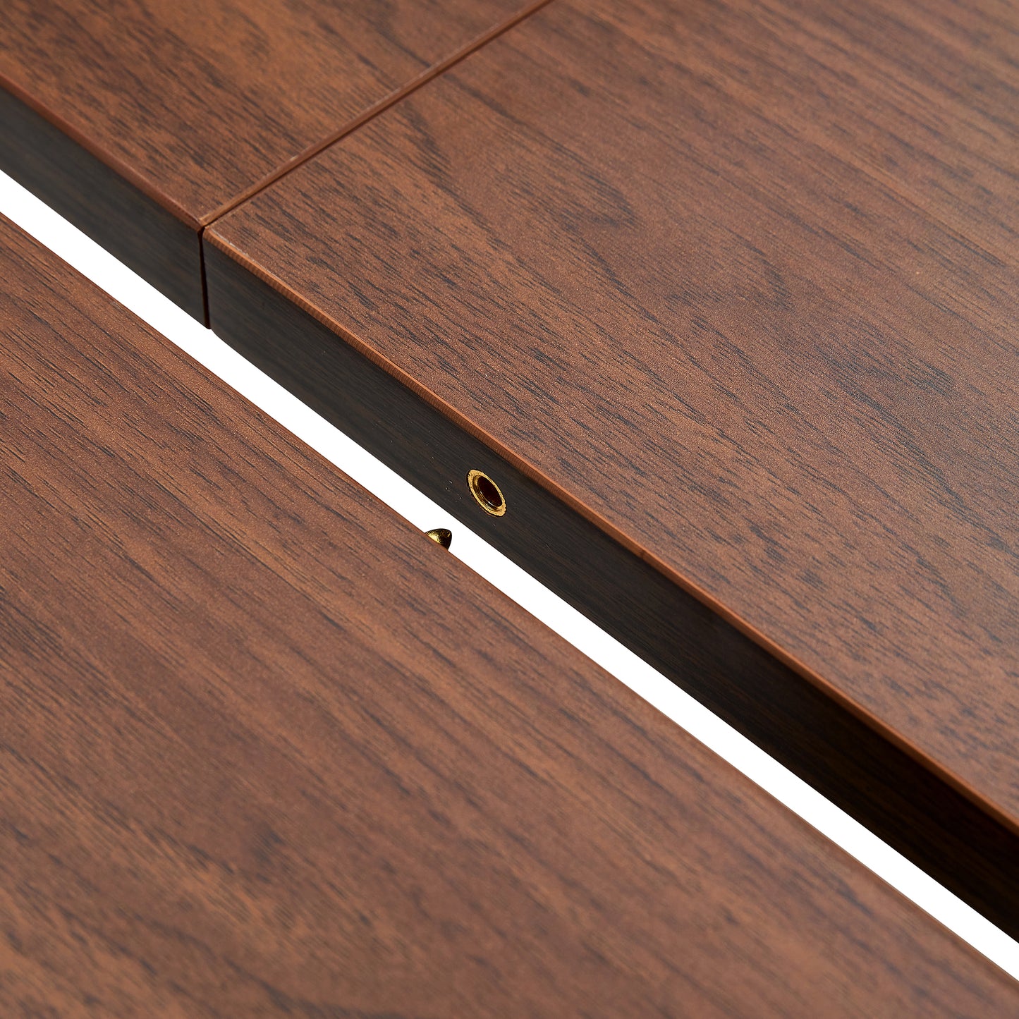 With a clever retractable mechanism, the Walnut Grain MDF table top and black metal legs and has a smooth and delicate surface.The unique look creates the sleek silhouette of a modern home. image 6