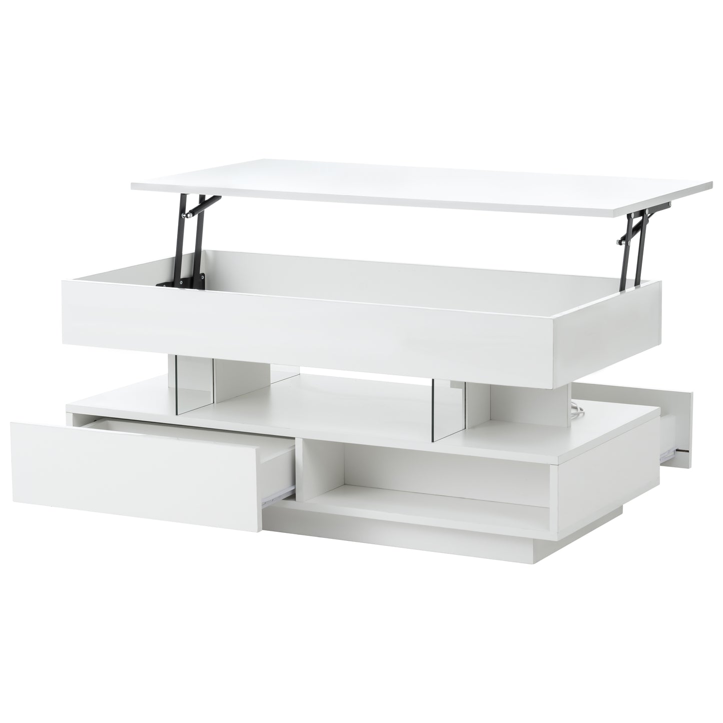 39.3" Lift Top Coffee Table with Hidden Compartment, 2 Storage Drawers and Ajustable LED Lights,Modern Multifunction Coffee Tables for Living Room, Bedroom,Office(White) image 9