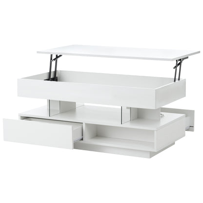 39.3" Lift Top Coffee Table with Hidden Compartment, 2 Storage Drawers and Ajustable LED Lights,Modern Multifunction Coffee Tables for Living Room, Bedroom,Office(White) image 9