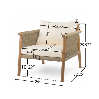 28" Modern Outdoor Woven Lounge Chair with Solid Wood Frame and Comfortable Polyester Cushions, Perfect for Patio, Garden, or Balcony image 3