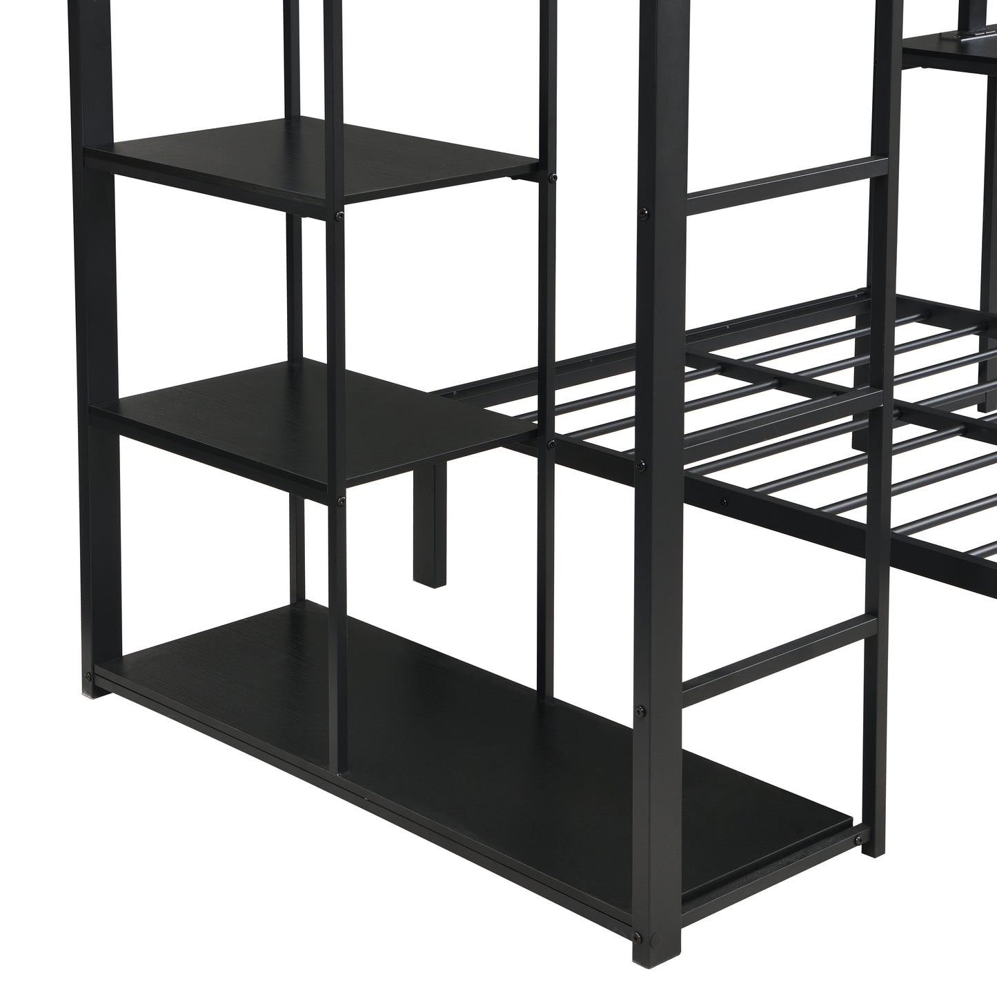 Metal Loft Bed Frame with LED Light Strip, Side Storage Shelves & Built-in Desk, TWIN/TWIN Size Metal Bunk Bed, Dorm, Apartment, Guest Room image 12