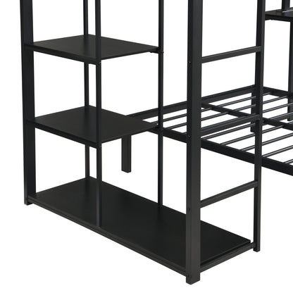 Metal Loft Bed Frame with LED Light Strip, Side Storage Shelves & Built-in Desk, TWIN/TWIN Size Metal Bunk Bed, Dorm, Apartment, Guest Room image 12