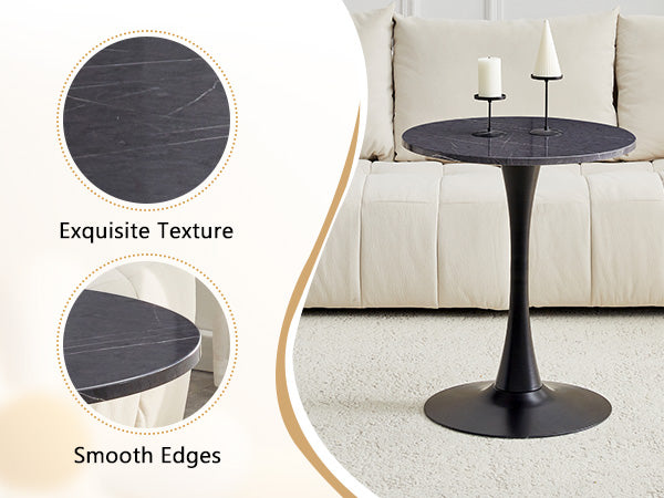 Round Dining Table, 23.6" Circle Tulip Table with Thickened Tabletop & Metal Pedestal, Mid Century Modern Bistro Table for Kitchen, Small Places, Living Room, Cafe (Faux Marble) image 3