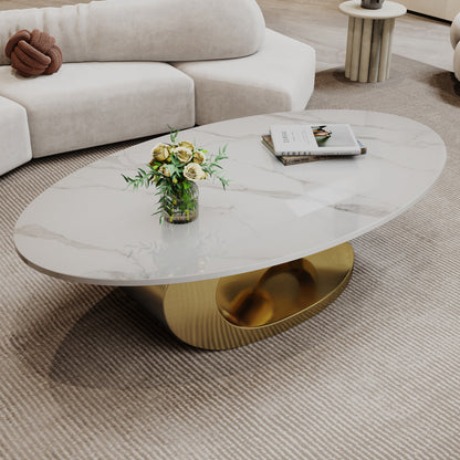 Modern Faux Marble Coffee Table, Sintered Stone Contemporary Tables with Stainless Steel Base image 6