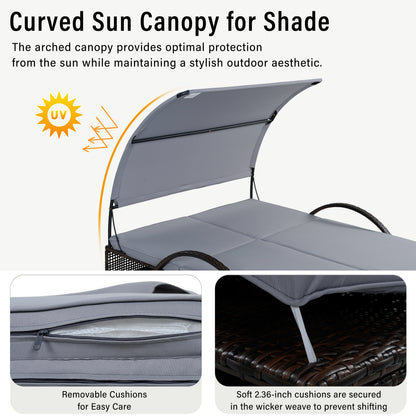 U_STYLE Outdoor Steel Frame Sun Lounger with Adjustable Backrest,Patio Double Sunbed with Hidden Side Table and Arched Armrests,Suitable for Patio Pool Deck,Garden,Backyard image 8