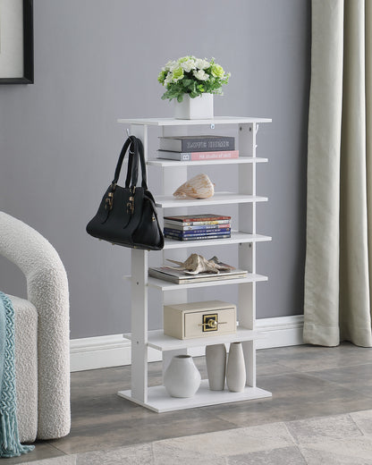 Vertical Shoe Rack,7 Tier Shoe Storage Organizer with Hooks, Entryway Shoe Tower,Vertical Shoe Organizer,Vertical Shoe Organizer,White image 1