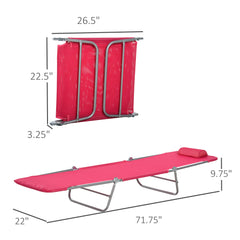 Outsunny Folding Chaise Lounge Chair, Pool Sun Tanning Chair, Outdoor Lounge Chair with Reclining Back, Breathable Mesh Seat, Headrest for Beach, Yard, Patio, Pink