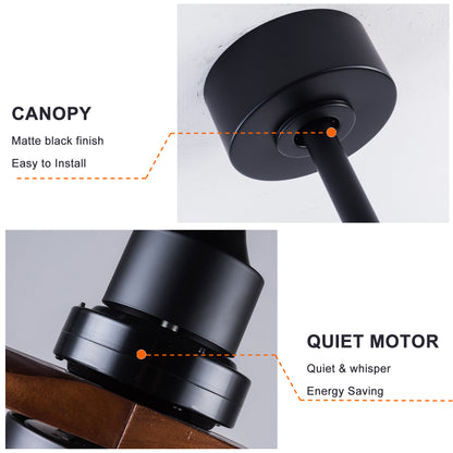 52 inch Ceiling Fan with Lights and Remote Control, Reversible, 3 Wood Blades, 6 Speeds, 3CCT Dimmable, Noiseless, Indoor/Outdoor Black Walnut Ceiling Fan for Bedroom Living Room Gazebo Patio image 9