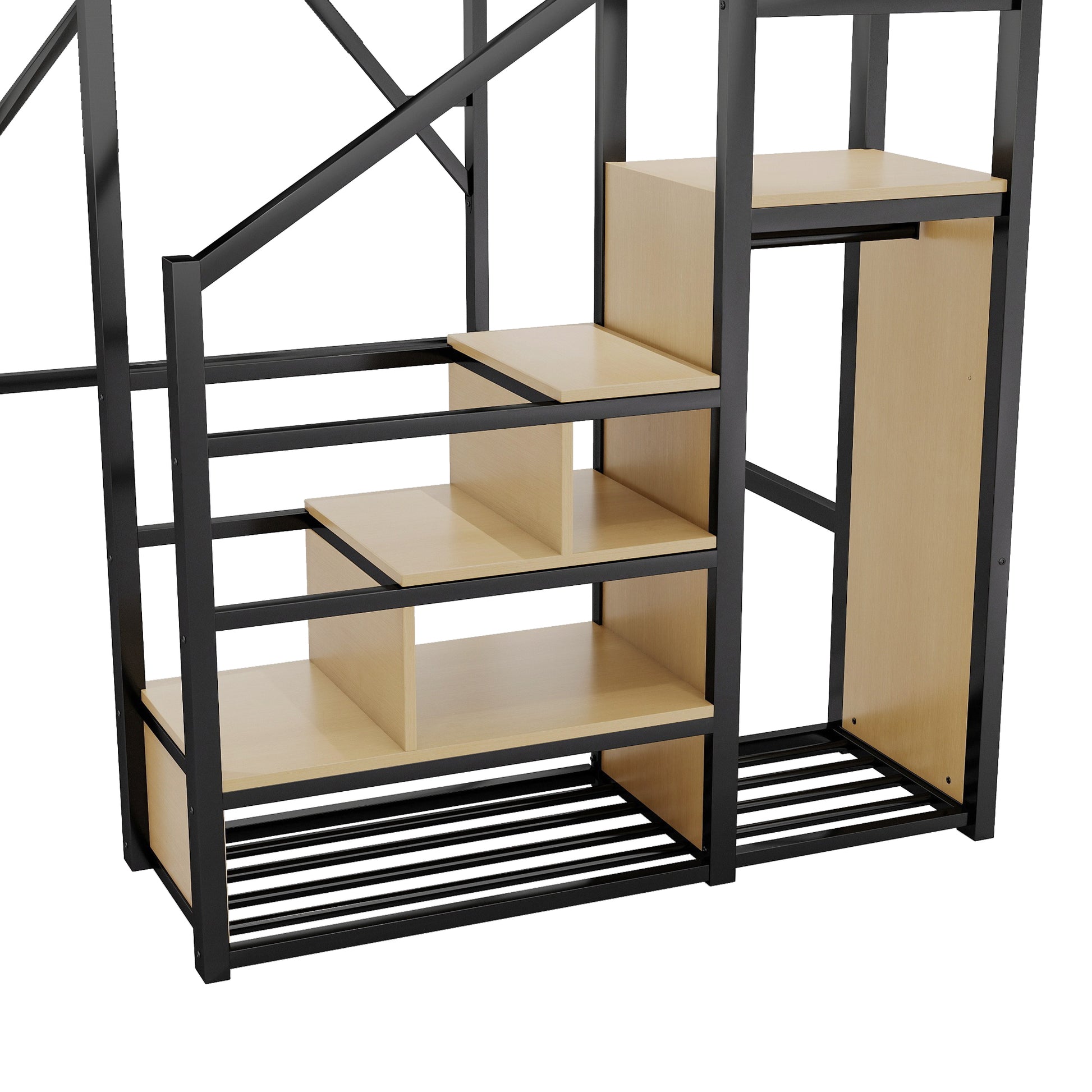 Full Size Loft Bed with Stairs, Metal Full Loft Bed with Storage Shelves, High Loft Bed with Wardrobe for Kids Teens, Black(Old SKU W2580S00029) Patent Products image 10