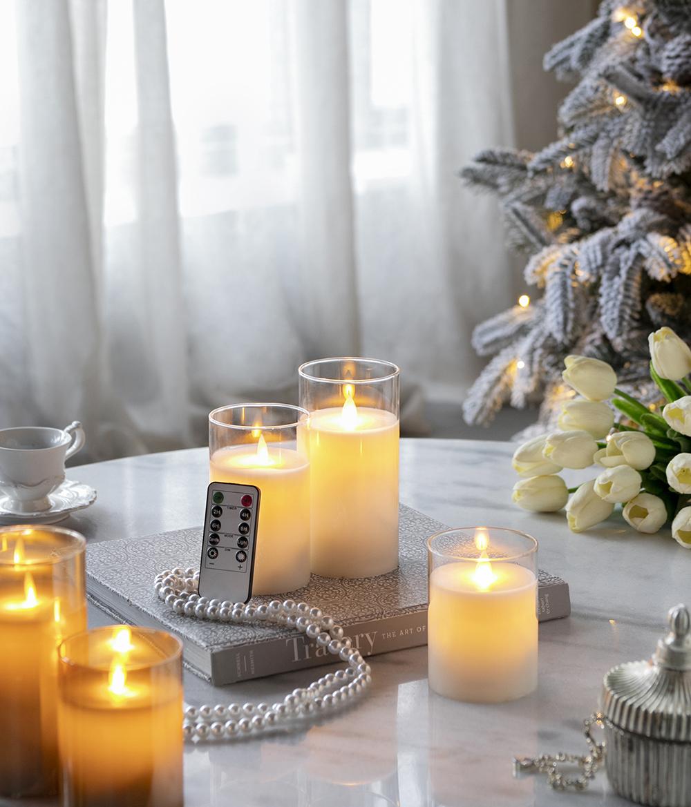 S/3 Real Flame-Effect LED Wax Candles Light With Remote Timer, White L:D3x6" M:D3x5" S:D3x4" image 5