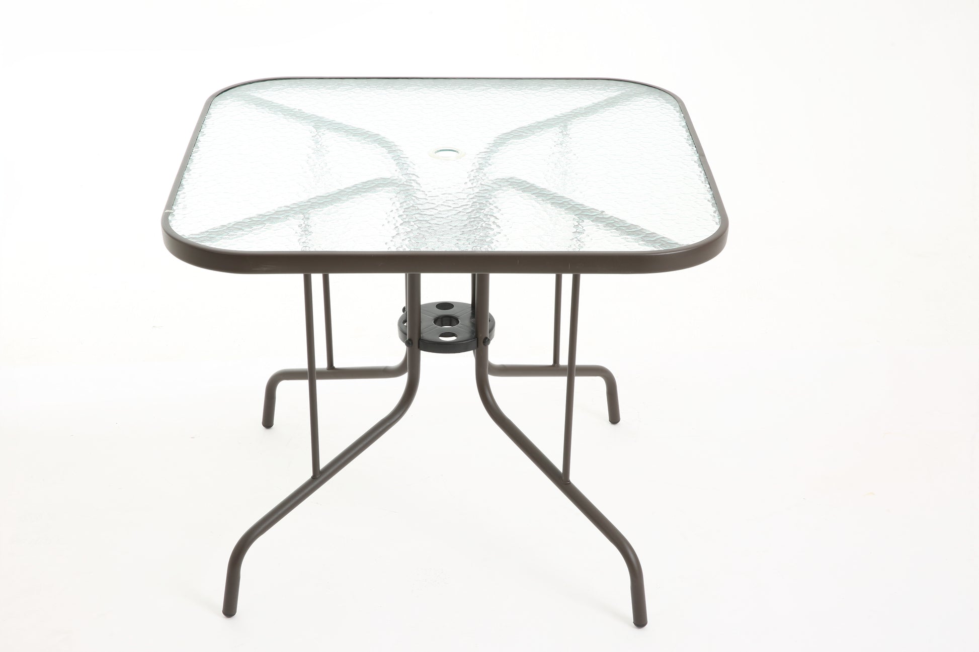 Tangkula 35 Inch Patio Dining Table with Tempered Glass Top, Square 4-Person Outdoor Bistro Table with 1.5" Umbrella Hole & Sturdy Metal Frame, Patio Dining Table for Backyard, Lawn, Deck & Poolside image 3