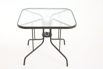 Tangkula 35 Inch Patio Dining Table with Tempered Glass Top, Square 4-Person Outdoor Bistro Table with 1.5" Umbrella Hole & Sturdy Metal Frame, Patio Dining Table for Backyard, Lawn, Deck & Poolside image 3