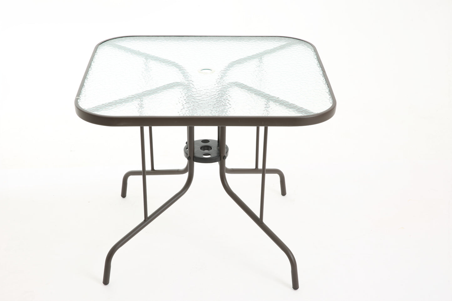 Tangkula 35 Inch Patio Dining Table with Tempered Glass Top, Square 4-Person Outdoor Bistro Table with 1.5" Umbrella Hole & Sturdy Metal Frame, Patio Dining Table for Backyard, Lawn, Deck & Poolside image 3