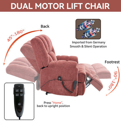 Dual Motor Heat Massage Infinite Position Up to 350 LBS Electric Power Lift Recliners with Power-Remote, Medium-firm and Heavy Duty, Red image 5
