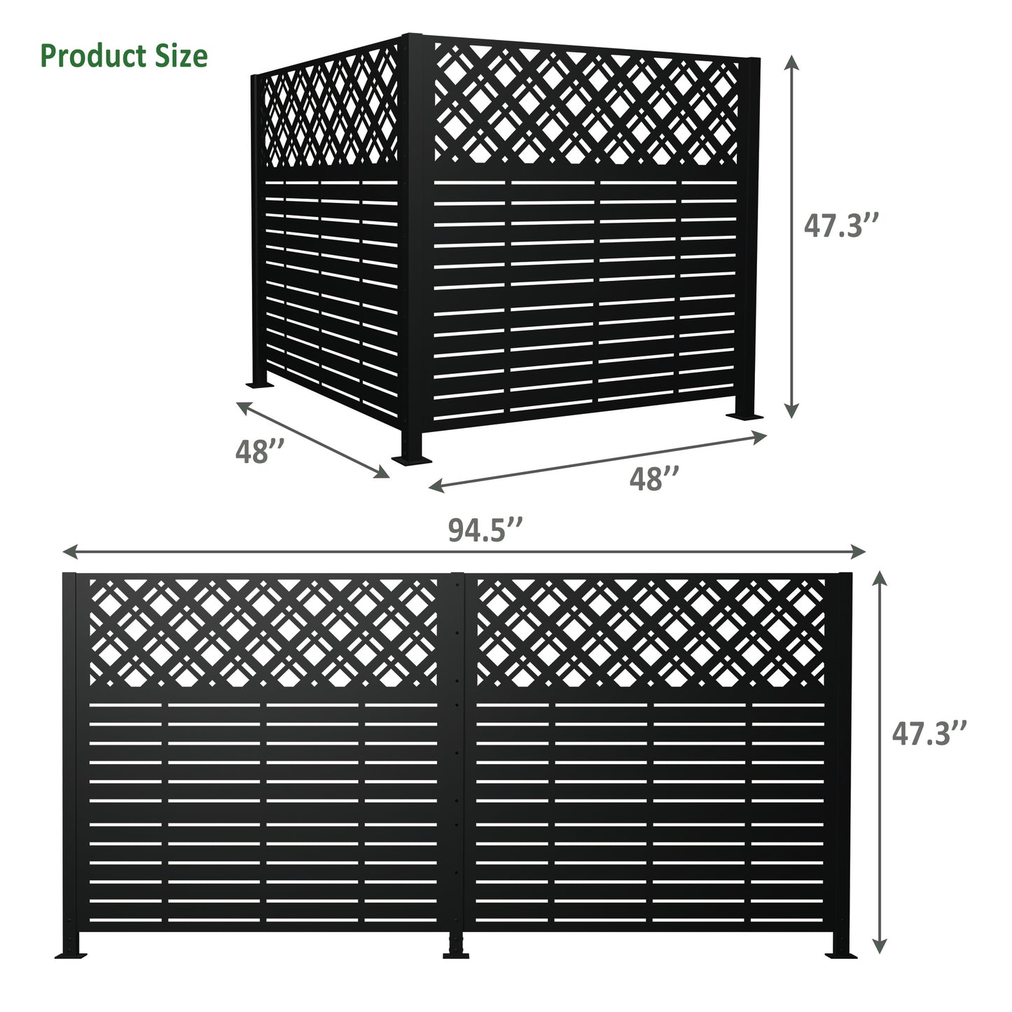 W48'' x H47.3'' x 2 Panels Metal Privacy Screen, Outdoor Privacy Panels, Trash Can Enclosure, Air Conditioner Fence, Pool Equipment Enclosure, Backyard Fencing, Rhombus Black image 3
