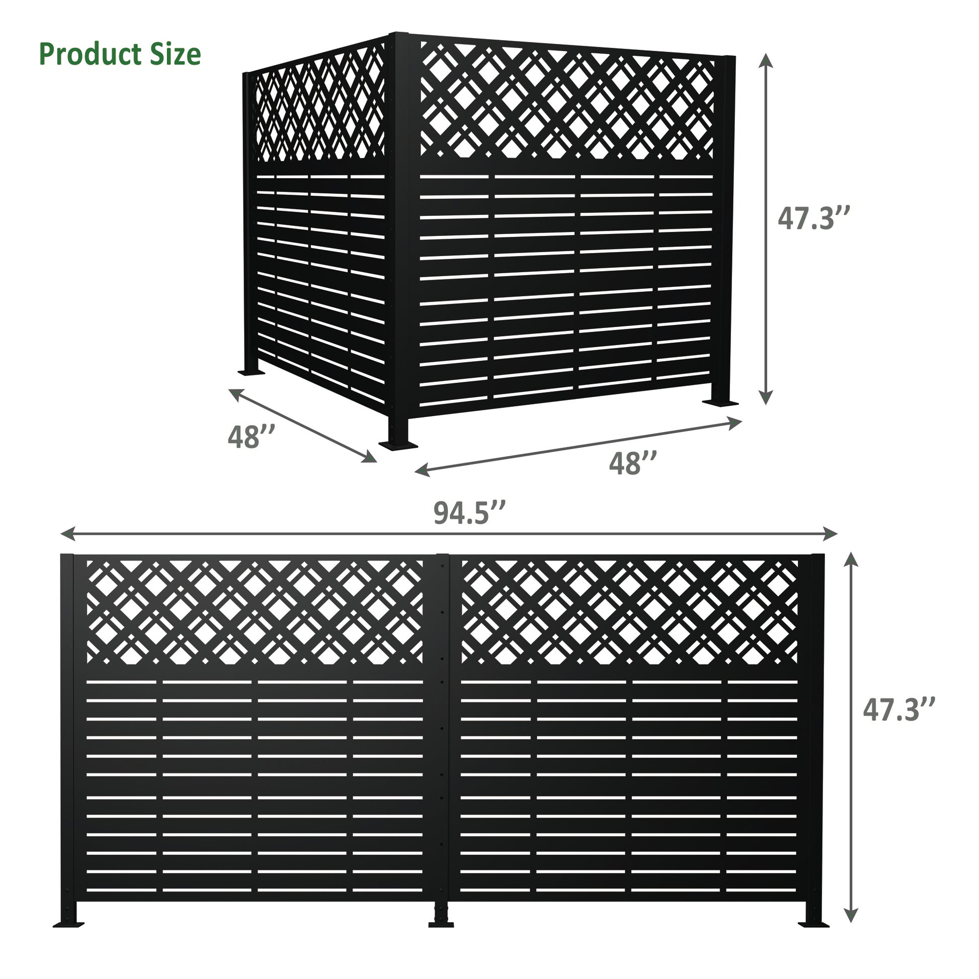 W48'' x H47.3'' x 2 Panels Metal Privacy Screen, Outdoor Privacy Panels, Trash Can Enclosure, Air Conditioner Fence, Pool Equipment Enclosure, Backyard Fencing, Rhombus Black image 3