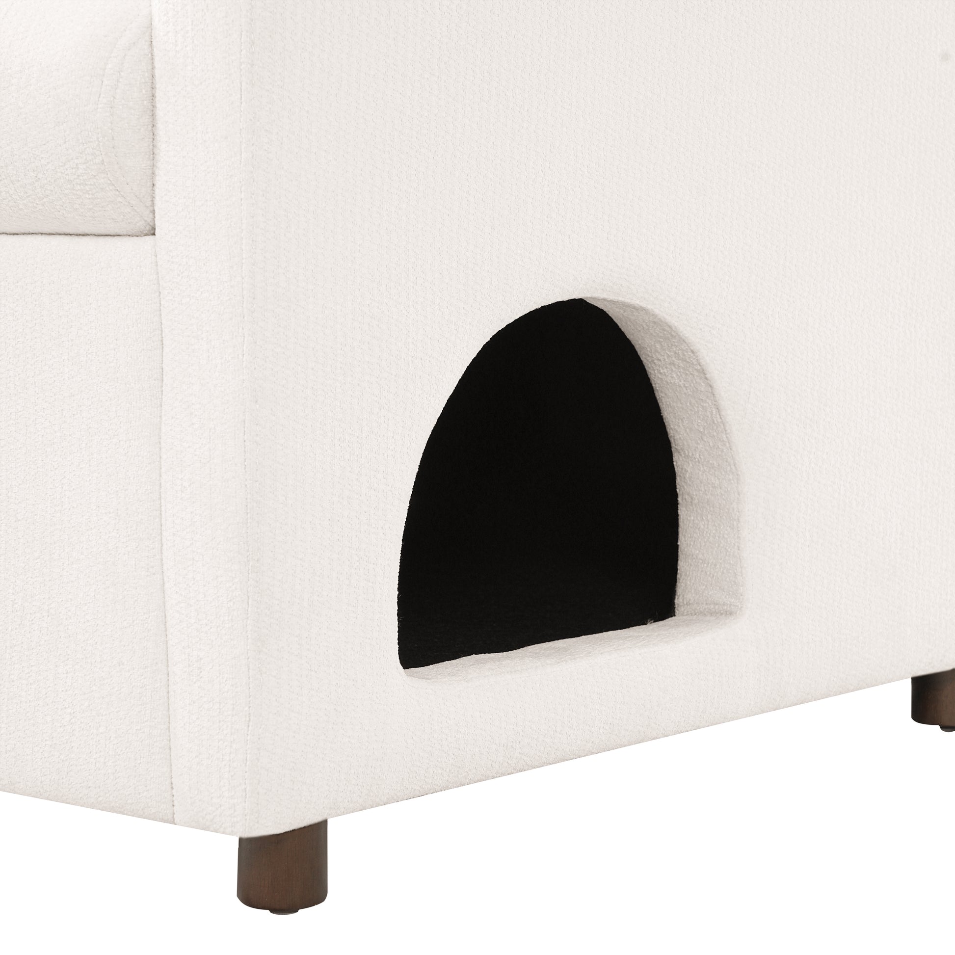 Beige Pet Friendly Accent Chair with Hidden Pet Nook, Acacia Wood Legs, 220lbs Weight Capacity, Modern Upholstered Armchair for Living Room image 12