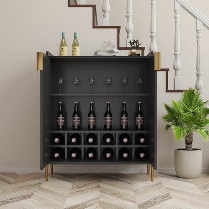 2 doors home wine bar cabinet with wine rack & adjustable storage shelf, modern sideboard with soft-closing hinge, dinning room buffet cabinet, Liquor Cabinet kitchen, living room coffee cart BLACK image 6