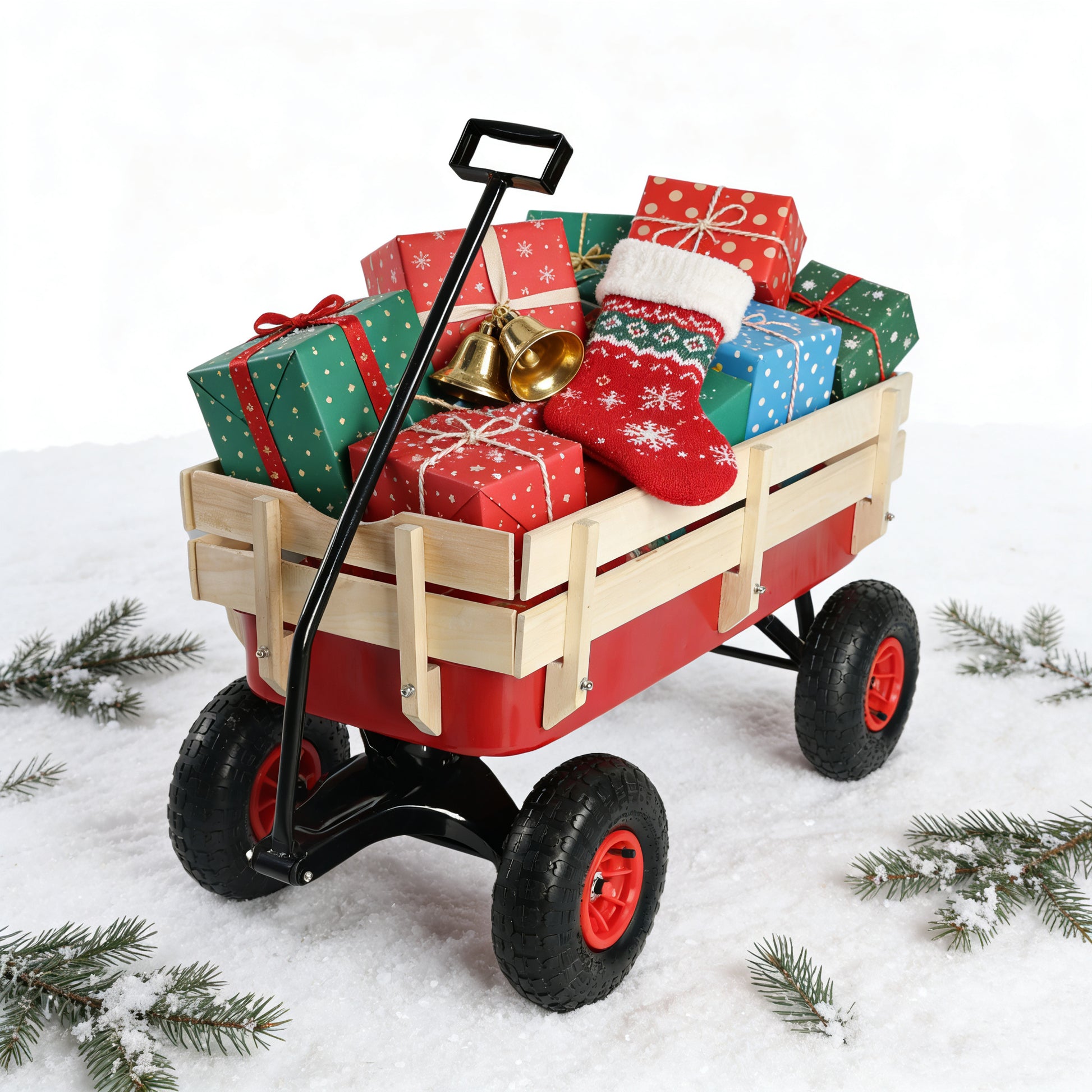 outdoor sport wagon tools cart wooden side panels air tires Wagon (red) image 1
