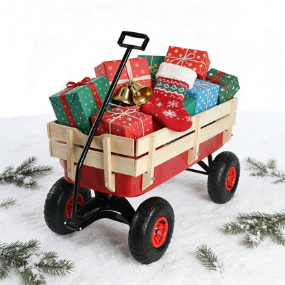 outdoor sport wagon tools cart wooden side panels air tires Wagon (red) image 1
