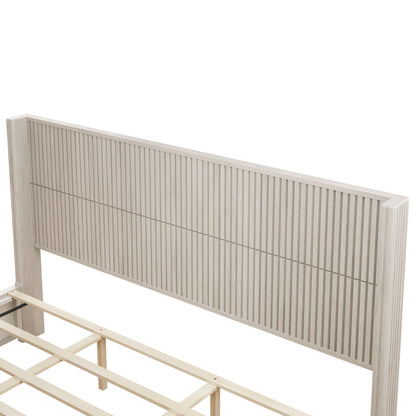 Solid Wood Platform Bed Frame with Headboard, No Box Spring Needed, Floor-standing bed, Easy Assembly, King Size,Beige image 10