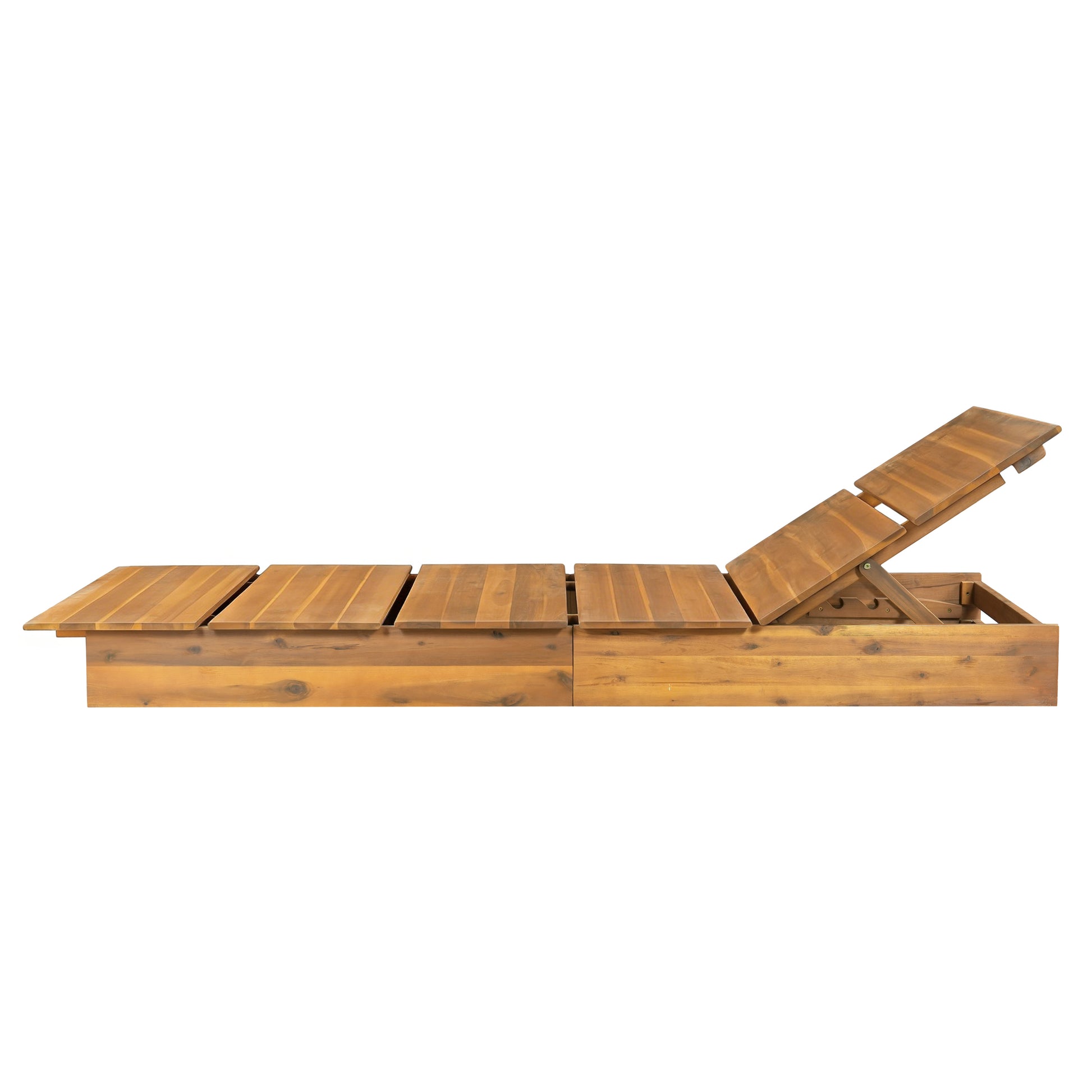 Acacia Wood Outdoor Chaise Lounge,Teak Finish, 3-Position Adjustable Backrest, Patio Poolside Sun Lounger, 400 lbs Capacity,Modern Patio Sun Lounger for Garden, Poolside image 3