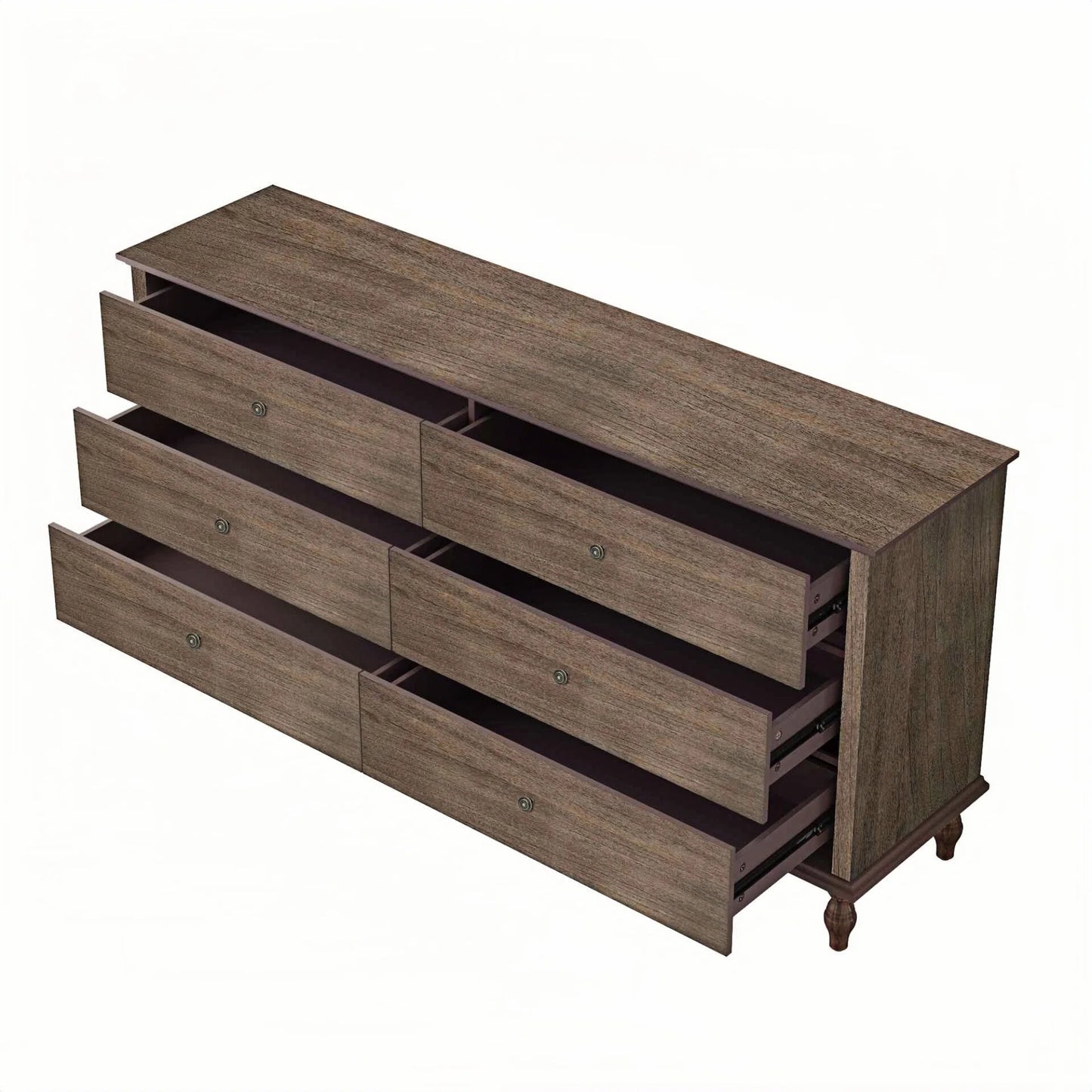 6-Drawer Double Wide Wood Dresser for Bedroom, Deep Brown Burnt Wood Finish Storage Chest with Self-Closing Slides, Metal Copper Handles, Solid Wood Roman Column Legs, Anti-Tip Kit Included image 8