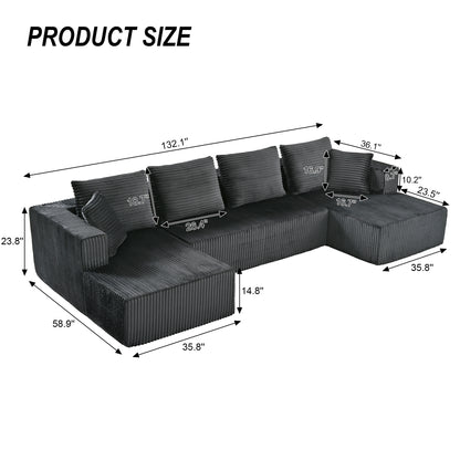 132.1 Inch Modular Sectional Sofa, U-Shaped Corduroy Sofa Couch with Double Chaise, Oversized Deep Seat Cloud Couch for Living Room, Apartment, Gray image 2