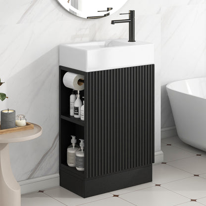 18.6" Bathroom Vanity with Sink, Bathroom Vanity Cabinet with Two-tier Shelf, Left or Right Orientation, Black (WF308491 New Color) image 5