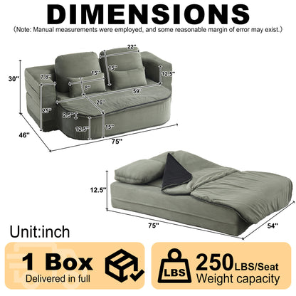 75''2-in-1 Foldable Sofa,Convertible Sleeper Foam Sofa Bed with Multi Functional Blanket, Corduroy Floor folding sofa bed, Floor Sofa Lounge Sofa for Living Room Bedroom Lounge Studio image 3