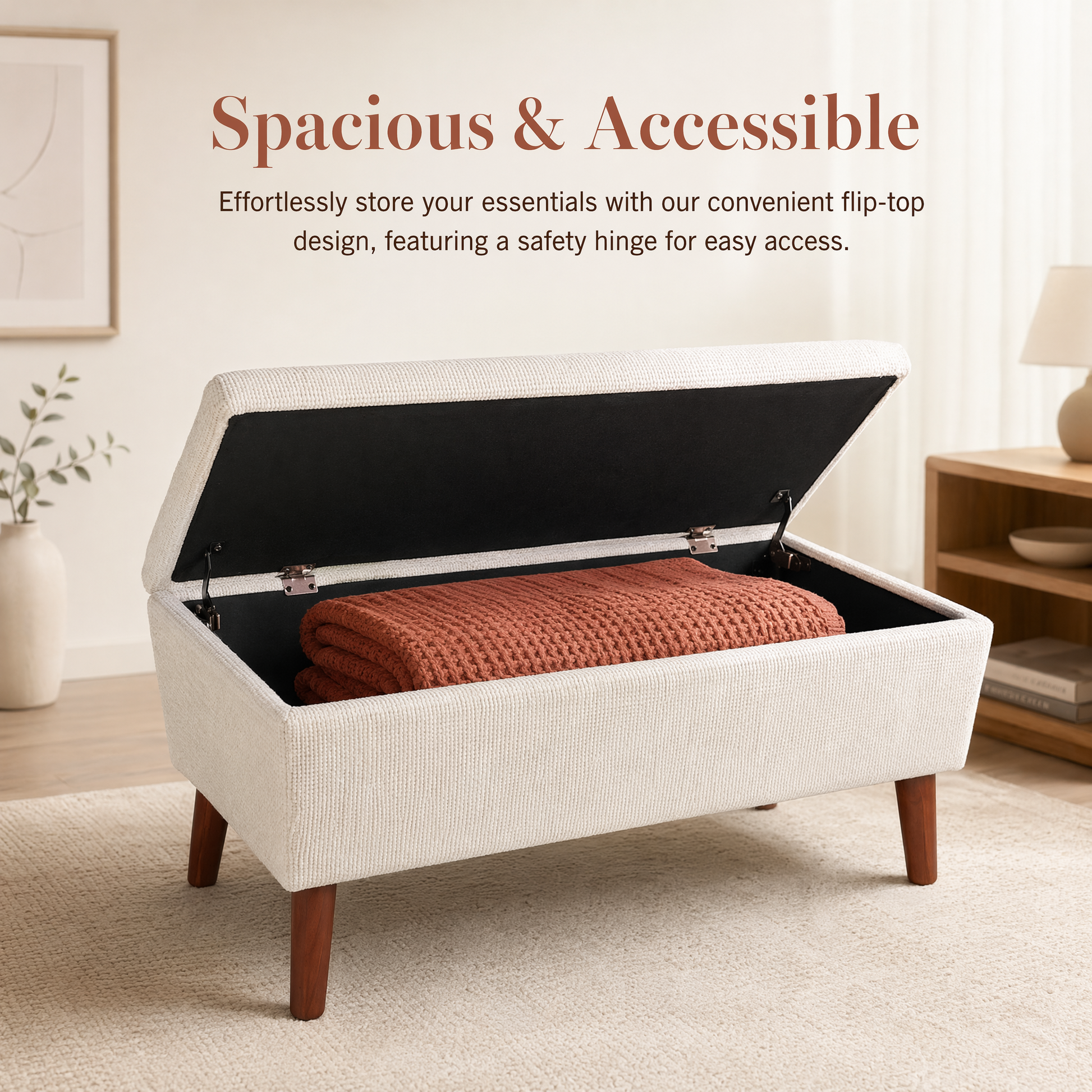 42" Rectangular Linen Ottoman Bench, Modern Low Footrest Stool with Solid Wood Tapered Legs, Multi-Use Entryway Shoe Bench & End of Bed Bench for Living Room/Bedroom image 4
